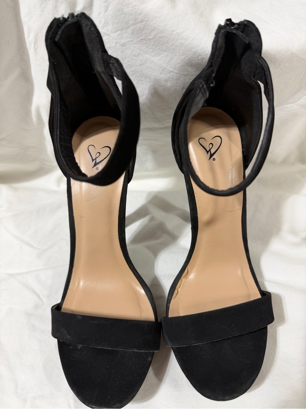 Windsor Black Suede Open-Toe Ankle-Strap Heels with Nude Insole
